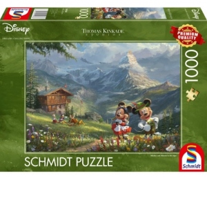 Puzzle Schmidt: Thomas Kinkade - Disney - Mickey si Minnie in Alpi, 1000 piese