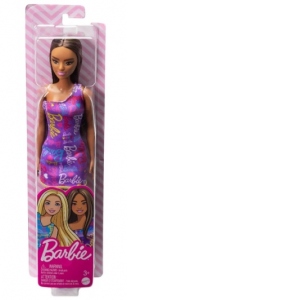 Papusa Barbie satena cu rochita mov