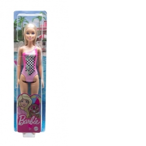 Papusa Barbie Blonda cu costum de baie roz