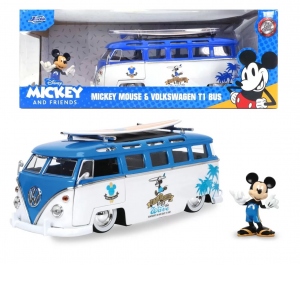 Masina metalica Volkswagen T1 Bus scara 1:24 + figurina Mickey Mouse