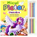 Micul pictor. Unicorni + set de 8 creioane colorate