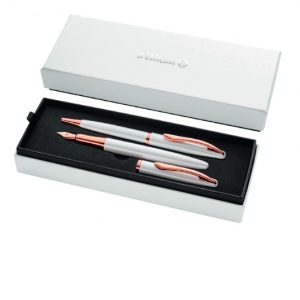 Set Jazz Noble, pix + stilou, culoare Pearl White, prezentat in cutie tip cadou