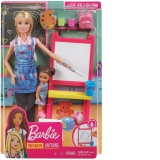 Barbie Cariere Set Mobilier cu Papusa Blonda Profesoara de Pictura