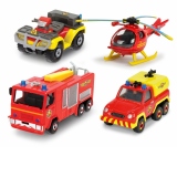 Pompierul Sam Set 4 Vehicule din Metal cu Elicopter Scara 1:64