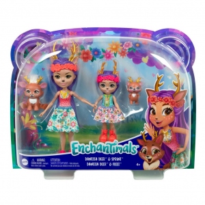 Enchantimals Set Papusi Surori si Animalutele Lor  Danessa Deer si Sprint si Danetta Deer si Fleet