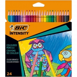Creioane colorate din lemn, mina ultra-rezistenta, 24 culori/set, BIC Intensity Premium