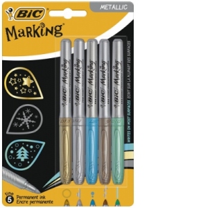 Marker permanent Marking Metalic, diverse modele, 5 culori/set