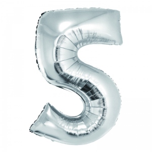 Balon folie Cifra cinci, 85 cm, argintiu