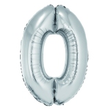 Balon folie Cifra zero, 85 cm, argintiu