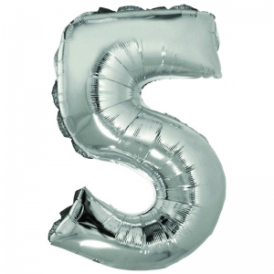 Balon folie Cifra cinci, 40 cm, argintiu
