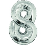 Balon folie Cifra opt, 40 cm, argintiu