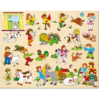 Puzzle din lemn cu butoni - Copii si animale