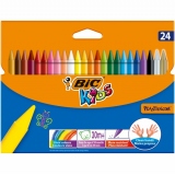 Creioane cerate plastifiate Bic Plastidecor, 24 culori/set