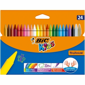 Creioane cerate plastifiate Bic Plastidecor, 24 culori/set