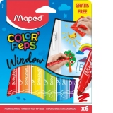 Carioca Color Peps pentru geam 6 culori/set + laveta microfibra, Maped
