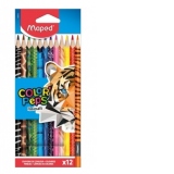 Creioane Colorate, Color Peps Animals, FSC, 12 culori/set, Maped