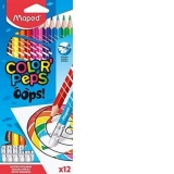 Creioane colorate Color Peps Oops cu guma 12 culori/set, Maped