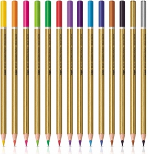 Creioane colorate 12 culori intense + auriu si argintiu, S-Cool