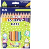 Creioane colorate triunghiulare, So many cats, 36 culori/set, M&G