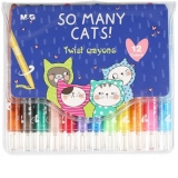Creioane cerate Twistable, So many cats, 12 culori/set, M&G