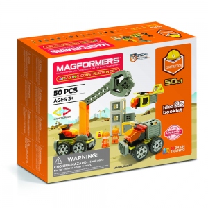 Joc magnetic de constructie Magformers Amazing Construction Set - Utilaje de constructii, 50 piese