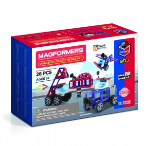 Joc magnetic de constructie Magformers Amazing Police And Rescue Set - Politie si Salvare, 26 piese