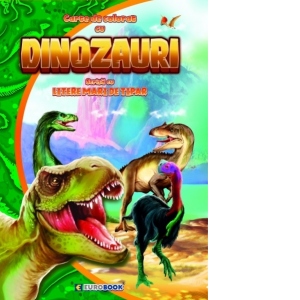 Carte de colorat cu dinozauri scrisa cu litere mari de tipar