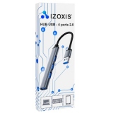 Hub USB Izoxis, 4 porturi USB 2.0, gri