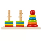 Joc educativ de sortare din lemn, 3 forme geometrice, multicolor