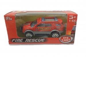 Masinuta de pompieri SUV 4x4, scara 1:64, metal/plastic, rosu
