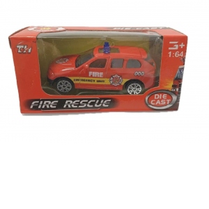 Masinuta de pompieri SUV, scara 1:64, metal/plastic, rosu