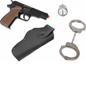 Set de joaca Politie, 4 piese, cu pistol 8 capse