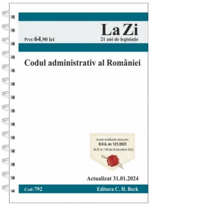 Codul administrativ al Romaniei. Cod 792. Actualizat la 31.01.2024