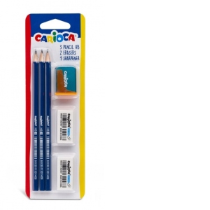Set creioane HB 3 buc + guma sters 2 buc + ascutitoare