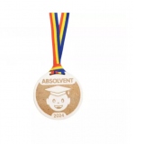 Medalie din lemn gravat cu snur tricolor 2024