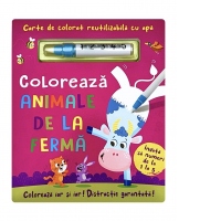 Coloreaza animale de la ferma. Carte de colorat reutilizabila cu apa
