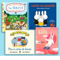 Pachet Prima mea carte Hai la joaca, 0-3 ani (4 carti): 1. Miffy merge la bunici. Carte cu puzzle ; 2. Pisa si cartea de bucate ; 3. Iepurasul Sato ; 4. De-a v-ati ascunselea la ferma