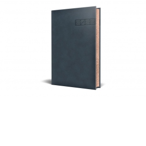 Agenda datata 2025, Premium Deluxe Teano, format A5, 352 pagini, culoare albastru inchis cu margine aurie