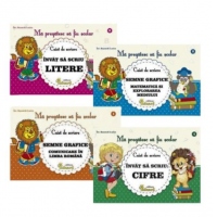 Pachet Ma pregatesc sa fiu scolar (4 caiete): 1. Invat sa scriu litere; 2. Invat sa scriu cifre; 3. Semne grafice. Comunicare in limba romana; 4. Semne grafice Matematica si Cunosterea Mediului