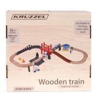 Set de joaca Circuit feroviar, 37 piese, locomotiva cu baterii, din lemn si plastic