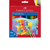 Creioane colorate hexagonale acuarela + pensula Faber-Castell 24 culori/set