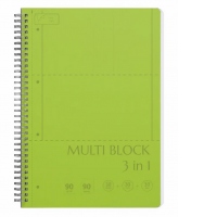 Caiet A4 cu spira, cu 3 subiecte, 90 file, 80g/mp, coperta PP, verde