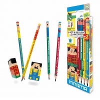 Set creioane Mitama, grafit HB, 4 bucati, cu radiere incluse