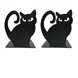 Suport de carti de 2 bucati Pisici model 3, Otel, 135 x 110 mm, negru mat