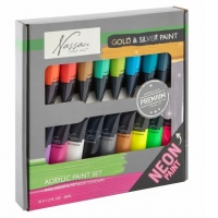 Tempera acrilica, Fine Art, 18 culori, culori fluo si metalice, 36 ml/culoare,