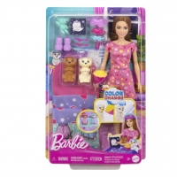 Barbie Papusa Barbie Family Set Petrecere cu 2 Catelusi Color Change
