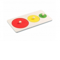 Puzzle lemn Montessori, incastru, forme geometrice, 3 cercuri, cu maner, 20 x 10 cm