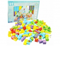 Set 100 cuburi constructie din lemn, Cute animals, Beilaluna Toys, Animale