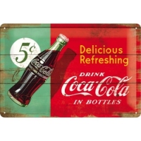 Placa metalica 20X30 Coca-Cola - Delicious Refreshing Green - Delicios si racoritor pe fundal verde