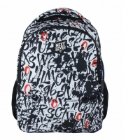 Ghiozdan Next Level, 2 compartimente, design alb negru, 48x33x20 cm